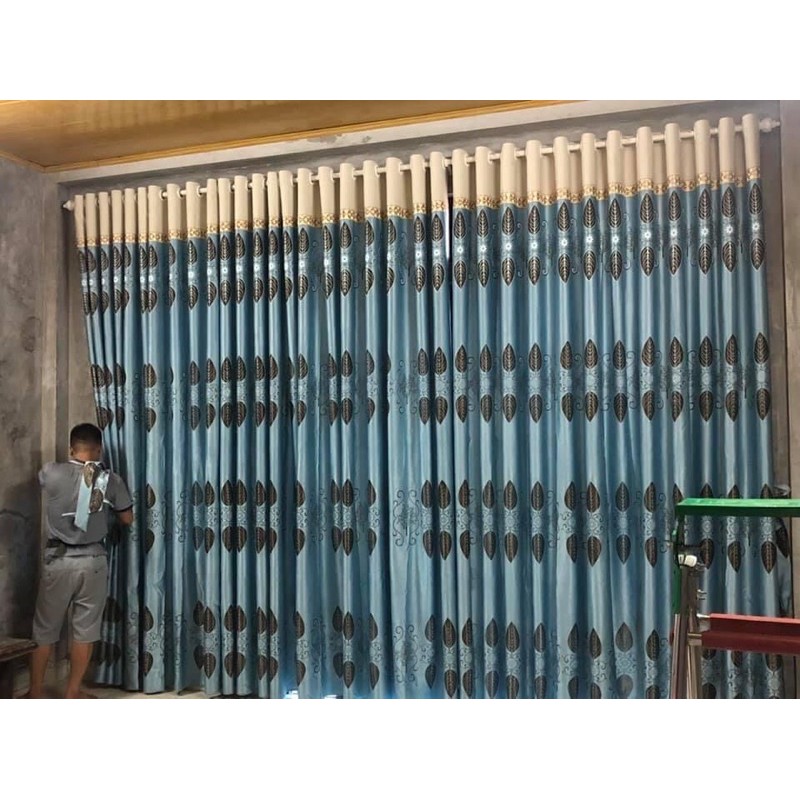 Rèm cửa may sẵn gấm nhung chân châu cao cấp màu xanh nhiều kích thước ...