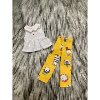 Set áo trắng quần vàng hoạ tiết size blythe,xinyi,ob24
