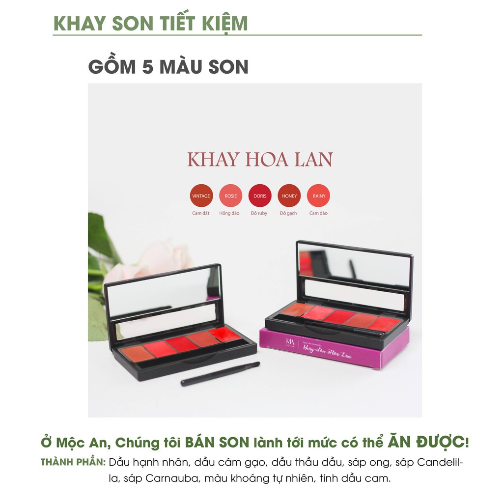 Mô tả Khay Son Lì Hoa Lan Mộc An 5 Màu Tiết Kiệm, Không Chứa Chì, Dưỡng Môi Mềm Mịn 9g - 4