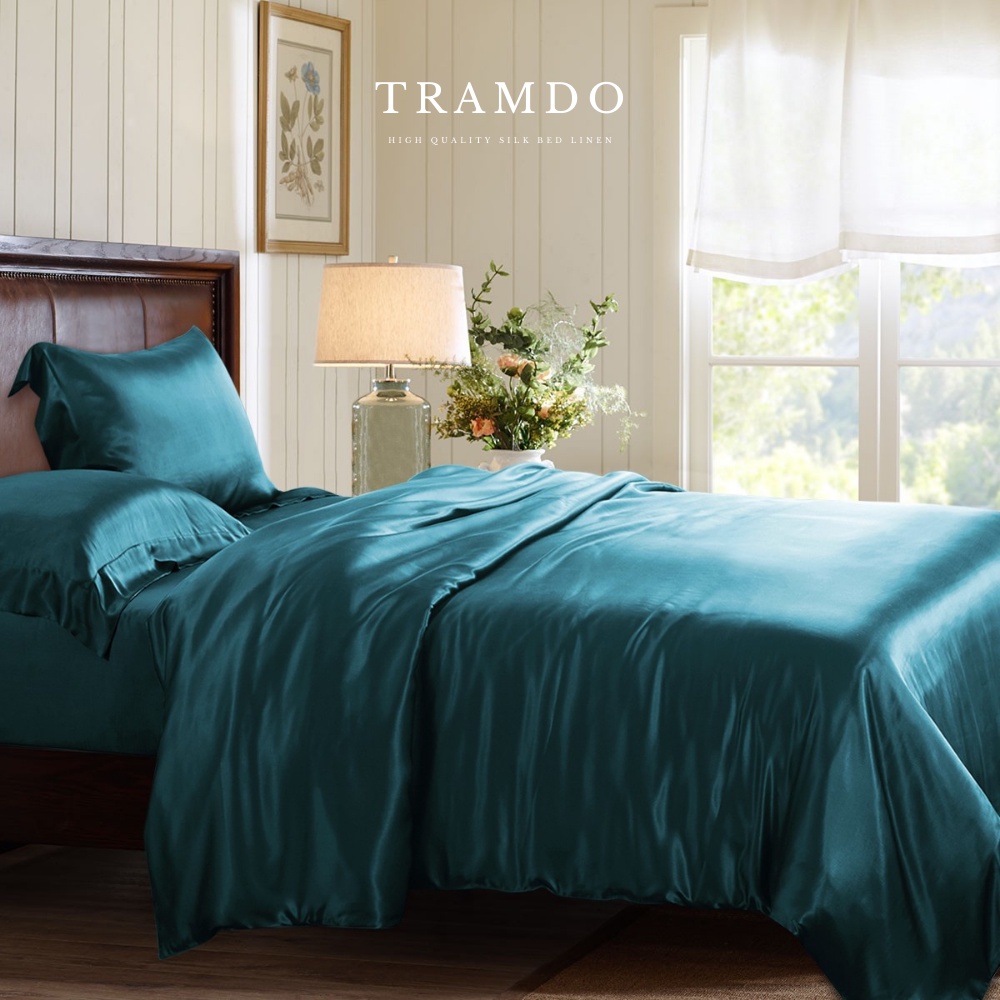 Ảnh Bộ Chăn Ga Gối Lụa Cao Cấp NITE9SILK TRAMDO BEDDING Màu Xanh Cổ Vịt 3
