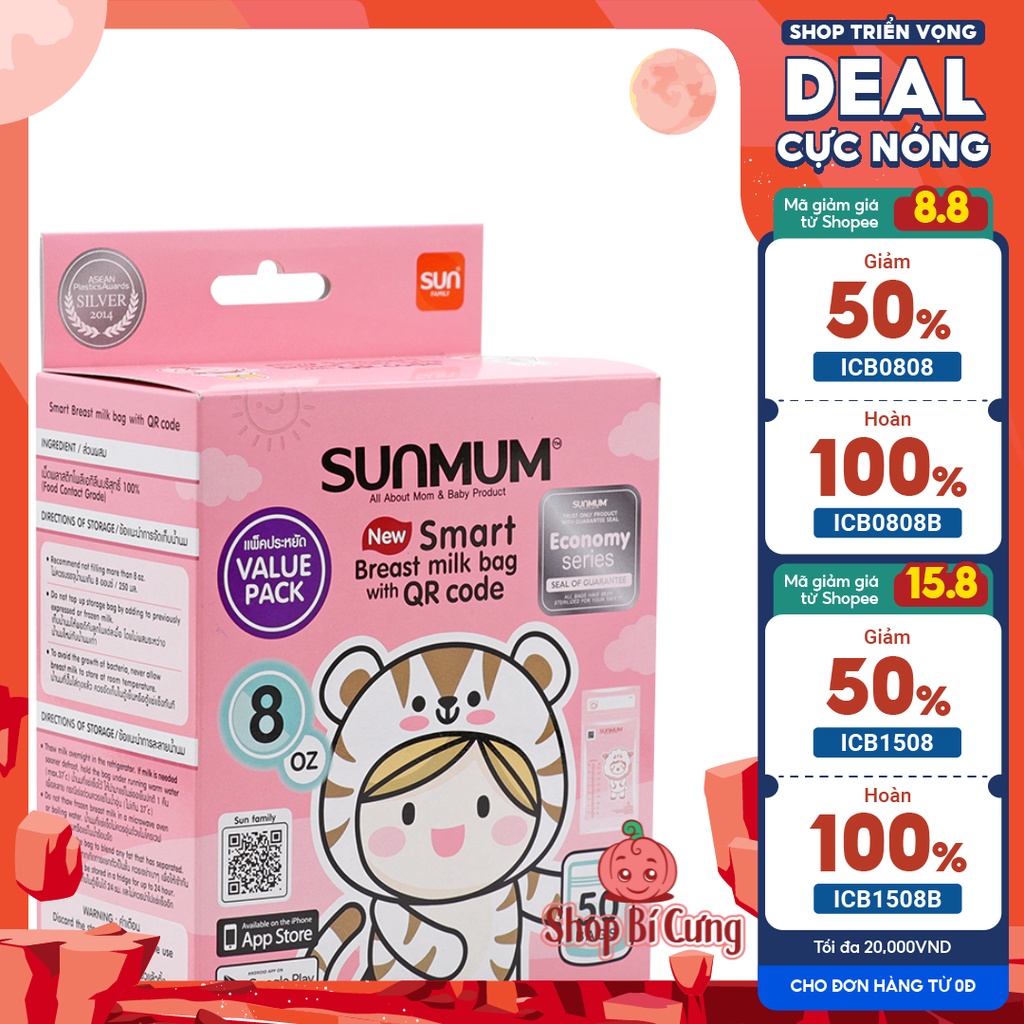 [DATE MỚI] Túi Trữ Sữa 250ml Sunmum Hồng Qr code 2021 HÀNG MỚI VỀ ...