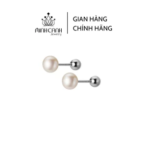 Bông Tai Ngọc Trai Nhân Tạo Chốt Bi Bạc Vặn Ren - Minh Canh Jewelry