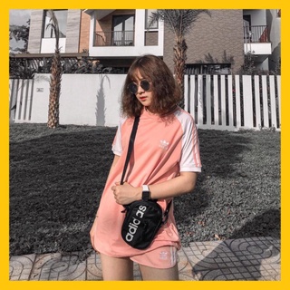 Áo Thể Thao Nam Nữ [Tee Shirt] 3 Stripes  Pink Tay Trắng [ĐỒ TẬP GYM]