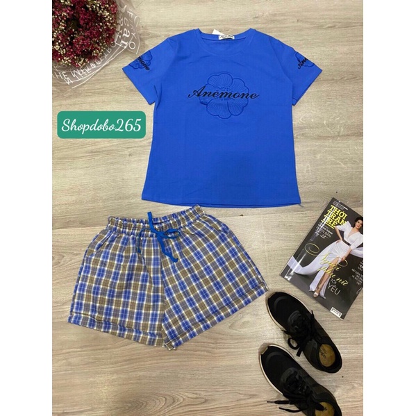 Set đồ nữ, đồ ngủ mặc nhà đùi thun phối sọc kaki BN 04 họa tiết dễ thương.