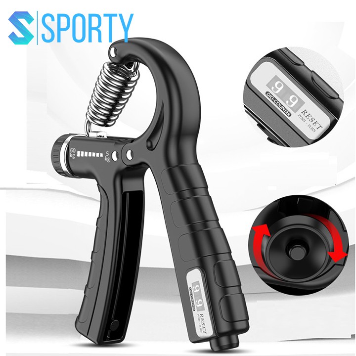 Bóp tập cơ tay YGW26 đếm số có hộp, điều chỉnh kháng cự (10-60kg) tích hợp lò xo thép không rỉ
