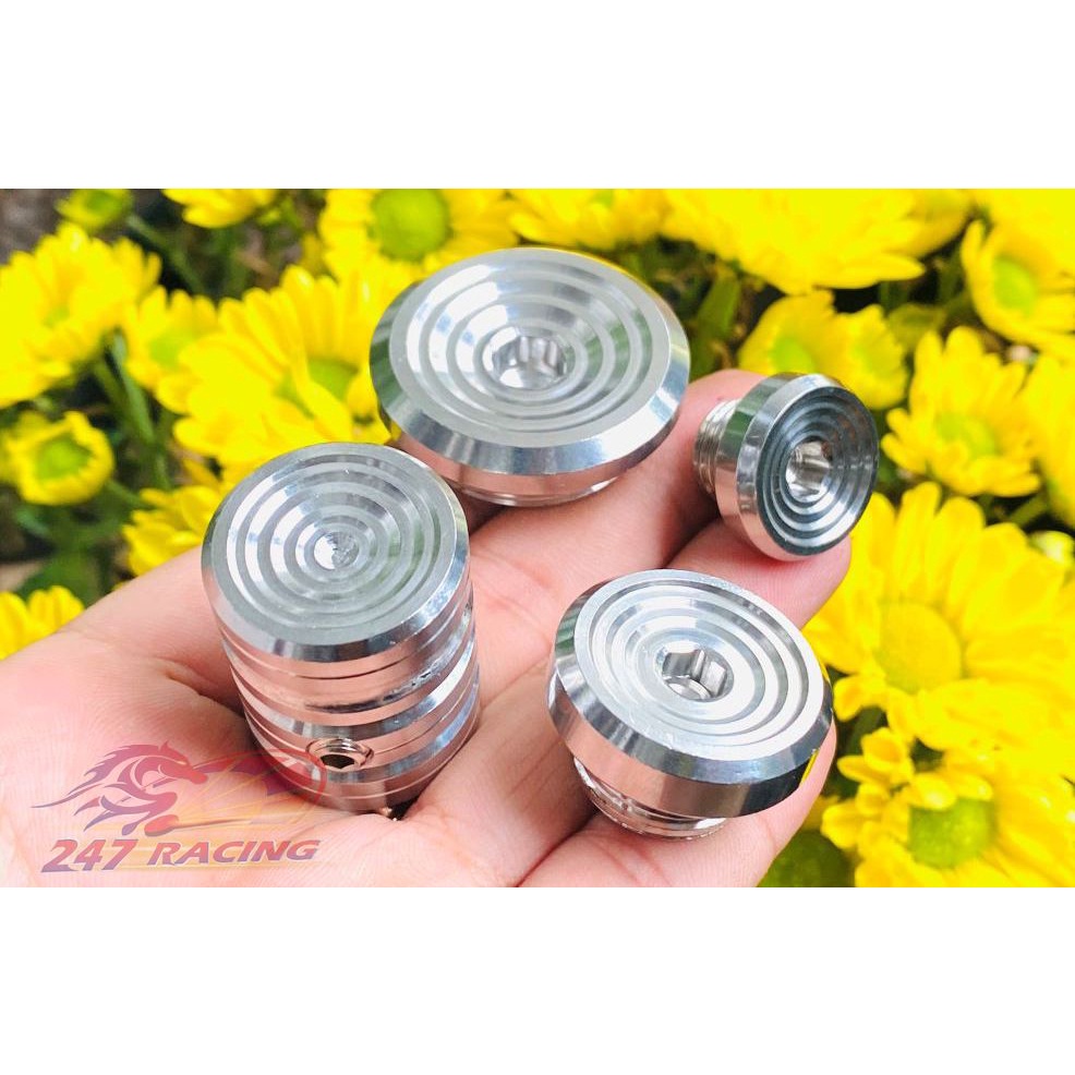 Combo 4 món ốc mâm lửa,Chụp giò đạp,ốc nắp nhớt INOX 304 mẫu THÁI gắn xe máy Sirius,Exciter,Wave,Dream,Winner....