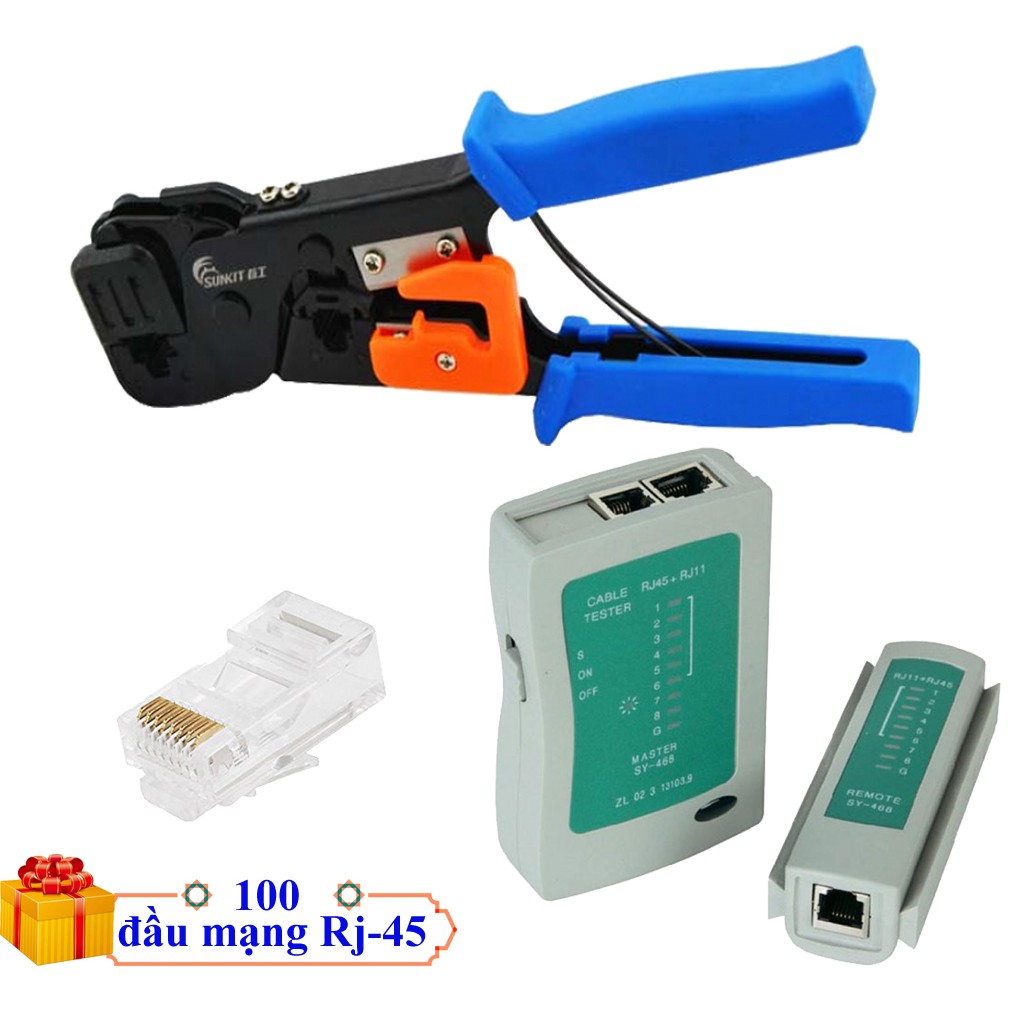 [Tặng 100 đầu mạng RJ-45] Bộ kìm bấm mạng Sunkit và test cable mạng ...