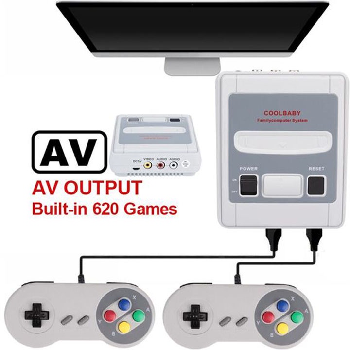 Máy chơi game 2 người chơi only one- HD GAME 620 game, kết nối TV, đồ họa  3D phiên bản SNES Mini SFC Retro Game cầm tay 4 nút cao cấp- BẢO