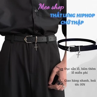 Thắt lưng da màu đen phong cách Hip hop trẻ trung đi chơi cá tính Dây nịt nam nữ TLN002 unisex chữ thập bản nhỏ 2.3cm