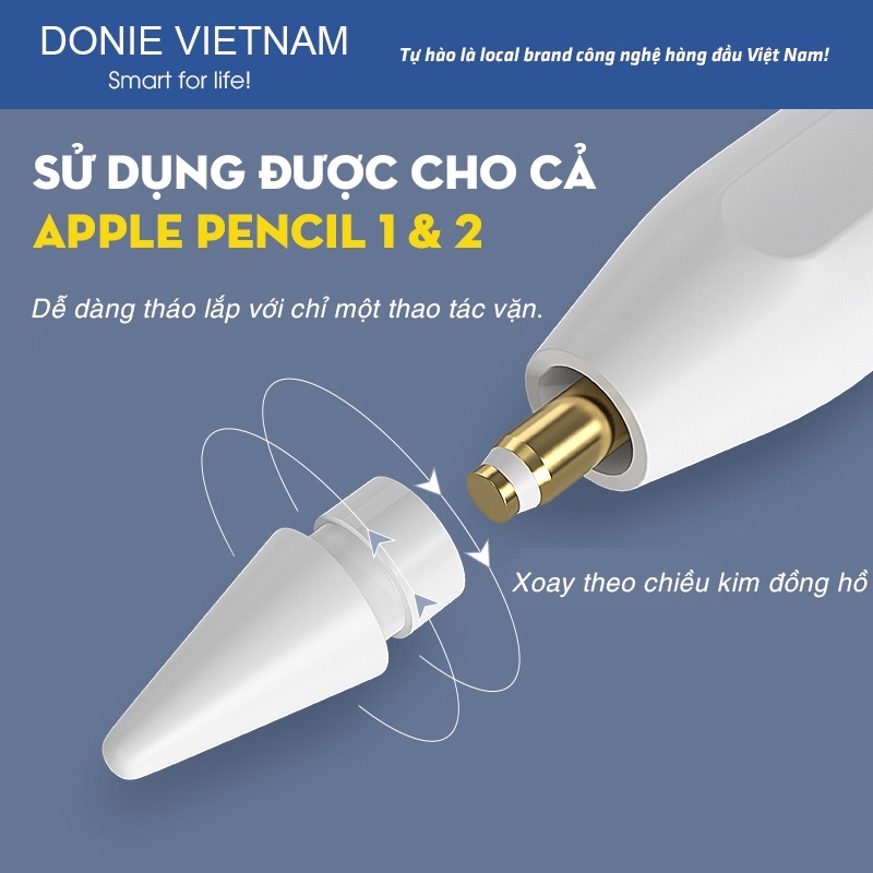 Đầu Ngòi Bút Thay Thế Cho Apple Pencil 1/2, Stylus Pencil Mượt Mà Như Ngòi Gốc, Chống Ồn | DONIE A01