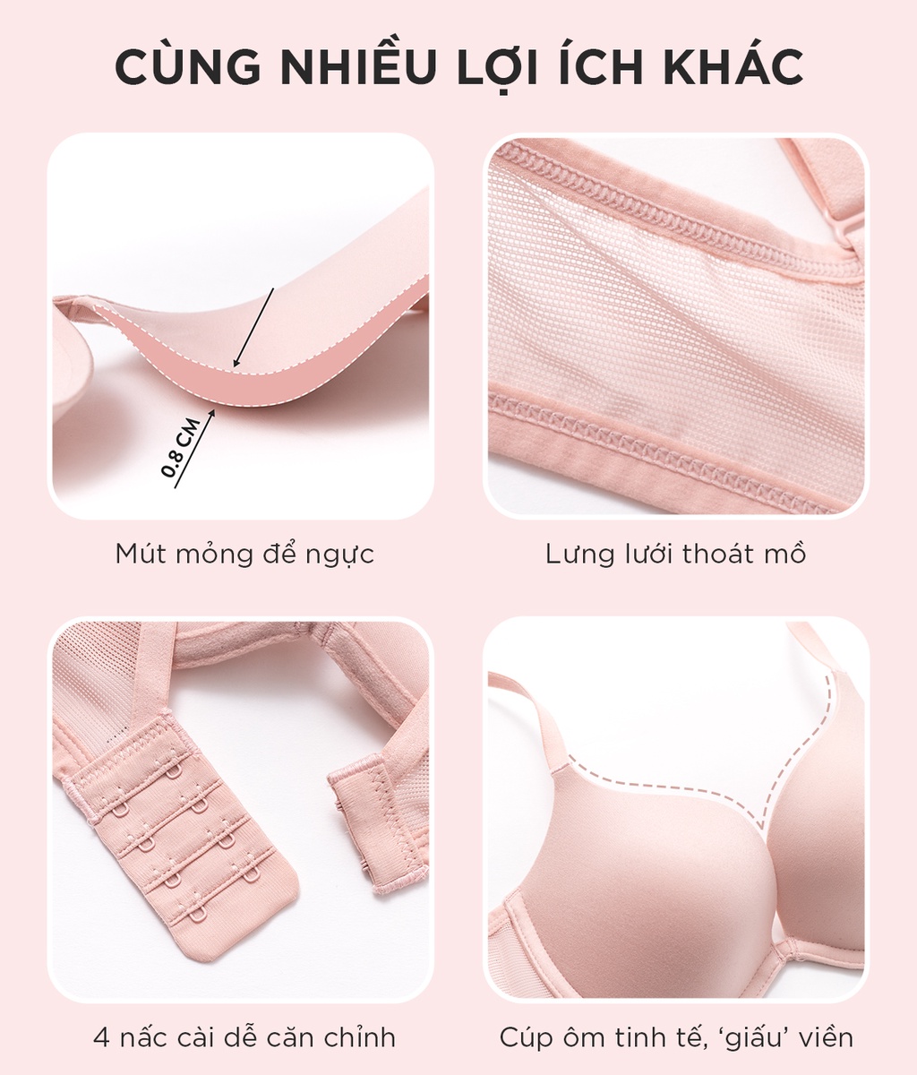 Mô tả Áo lót nữ có gọng, áo ngực mút mỏng thun lạnh dây liền bảng lưng phối lưới BOM Sister MU26015 - 4