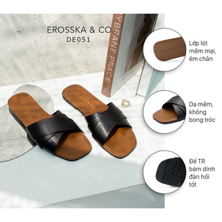 Erosska - Dép nữ thời trang đế bằng Erosska quai ngang màu đen ver 2 _ DE051
