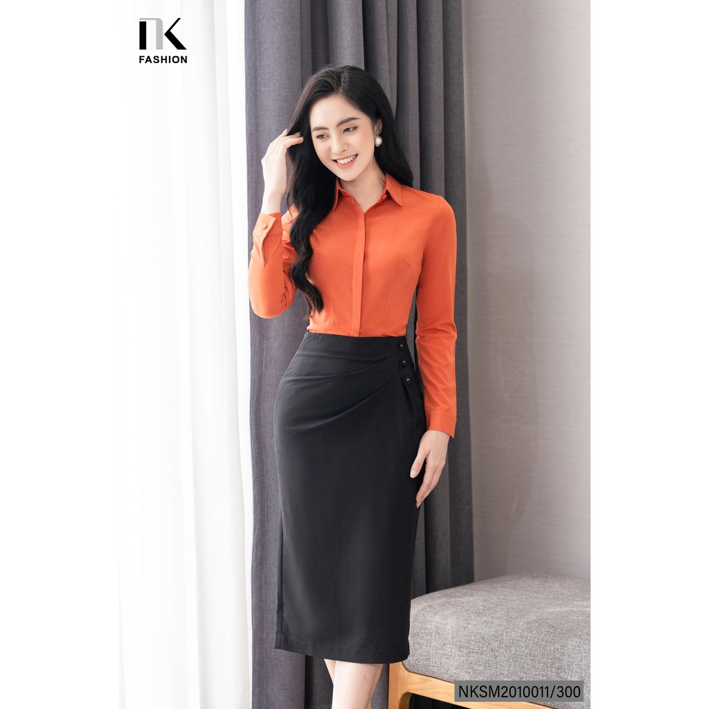 Áo Sơ Mi Nữ Công Sở Cao Cấp Dài Tay NK FASHION, Thiết Kế Đơn Sắc Tối Giản Thanh Lịch NKSM2010011