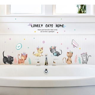 Decal dán tường hình mèo ngộ nghĩnh, tranh dán tường trang trí phòng, trang trí tủ đồ SK7184