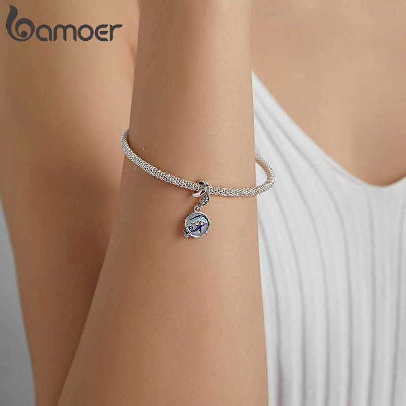 Phụ kiện hạt bamoer SCC1857 bạc 925 kiểu đôi mắt huyền thoại Ai Cập cao cấp để làm trang sức vòng đeo tay thời trang
