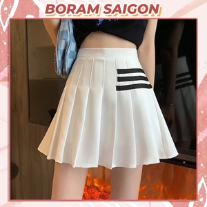 Chân Váy Chữ A Lưng Cao Xếp Ly 3 Sọc Phong Cách Hàn Quốc BORAM SG