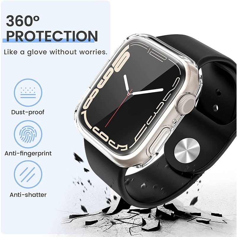 360 Cover cho Apple 46MM Horloge Case 10 9 8 7 6 Se 5 4 3 41Mm 45Mm 42Mm 38mm Mềm Trong Suốt Bảo Vệ Màn Hình Tpu Cho iwatch Ultra 7 6 5 4 3 44Mm 40Mm