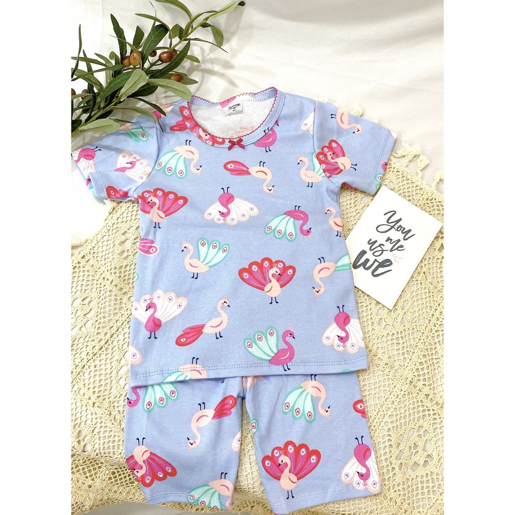 Bộ Cộc Tay Cotton 100 % Thoáng Mát In Nhiều Họa Tiết Siêu Xinh Cho Bé Gái (20-30kg)