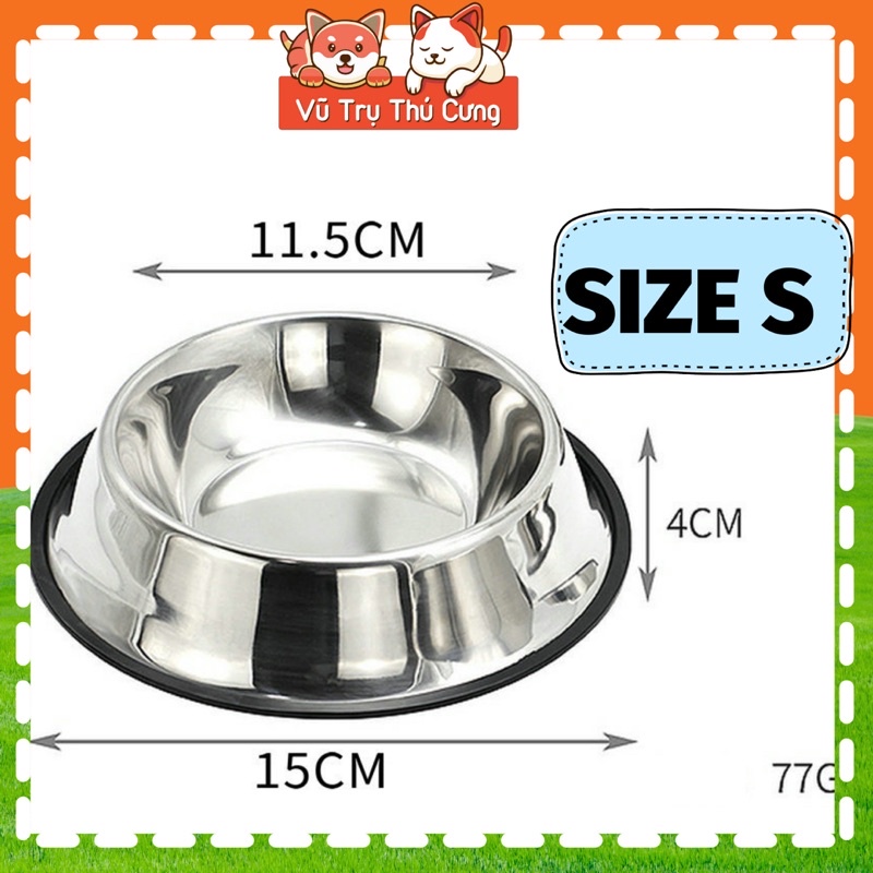 Bát ăn inox chống trượt cho Chó mèo Full size