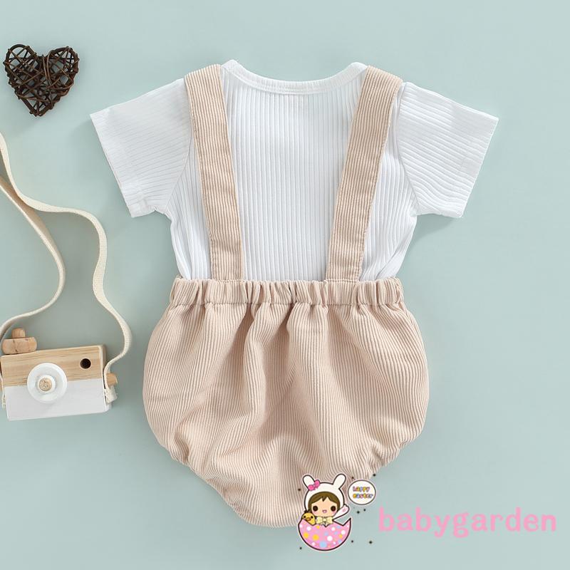 Set Áo Thun Tay Ngắn Cổ Tròn + Quần Yếm Dễ Thương Cho Bé Trai Từ 0-2 Tuổi