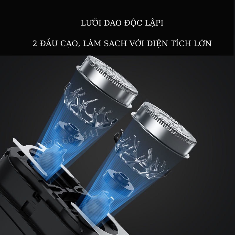Máy Cạo Râu Mini 2 Lưỡi Cạo Nổi Máy Cạo Râu Đa Năng Đầu Cạo Chống Nước Đèn Rọi Ray ASAKI - R2