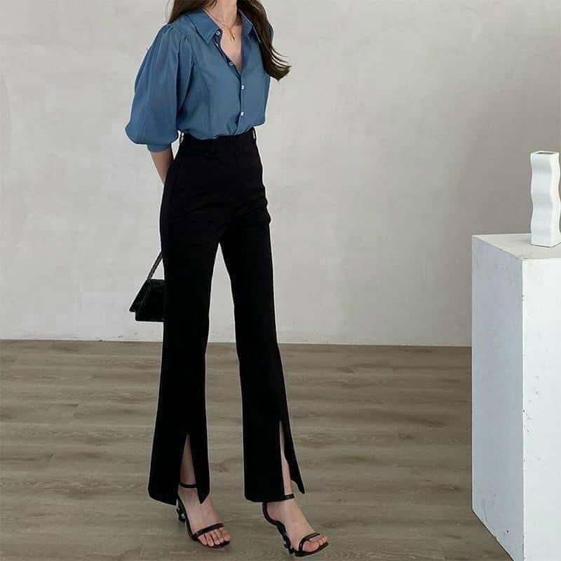 quần vải ống loe xẻ tà ulzzang kèm bảng size ở cuối