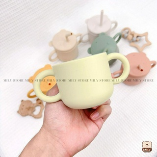 Cốc tập hút kèm 2 ống hút chính hãng Mily silicone cho bé từ 6 tháng