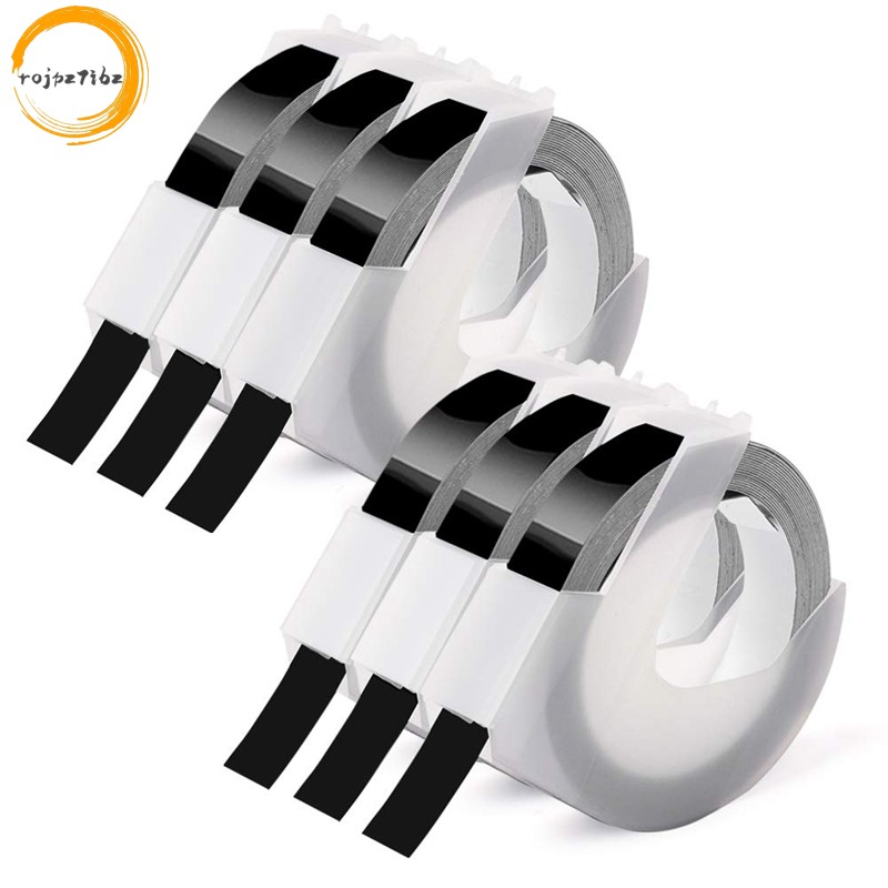 6 Cuộn Dập Nổi Nhãn Băng 3D Nhựa Trắng Trên Đen 9mm x 3m Cho Dymo Dập Nổi Nhãn Máy Làm