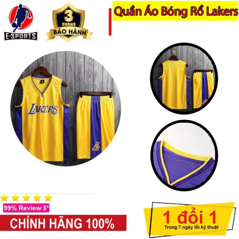 Bộ quần áo bóng rổ NBA Los Angeles Lakers trơn không số hàng đẹp nam nữ vải mè thoáng mát thấm mồ hôi tốt