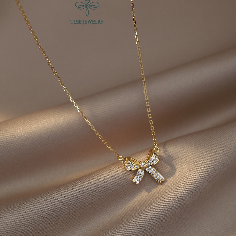 Dây chuyền bạc nữ TLEE nơ tiểu thư nạm đá cao cấp TLEE JEWELRY D0143 | BigBuy360 - bigbuy360.vn