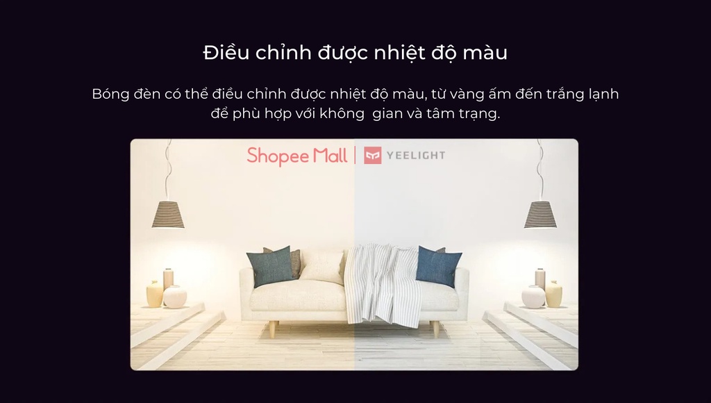 Mô tả Bóng đèn thông minh Yeelight W4 16 triệu màu đui đèn E27 phù hợp với đèn bàn học pixar bh 12 tháng - 2