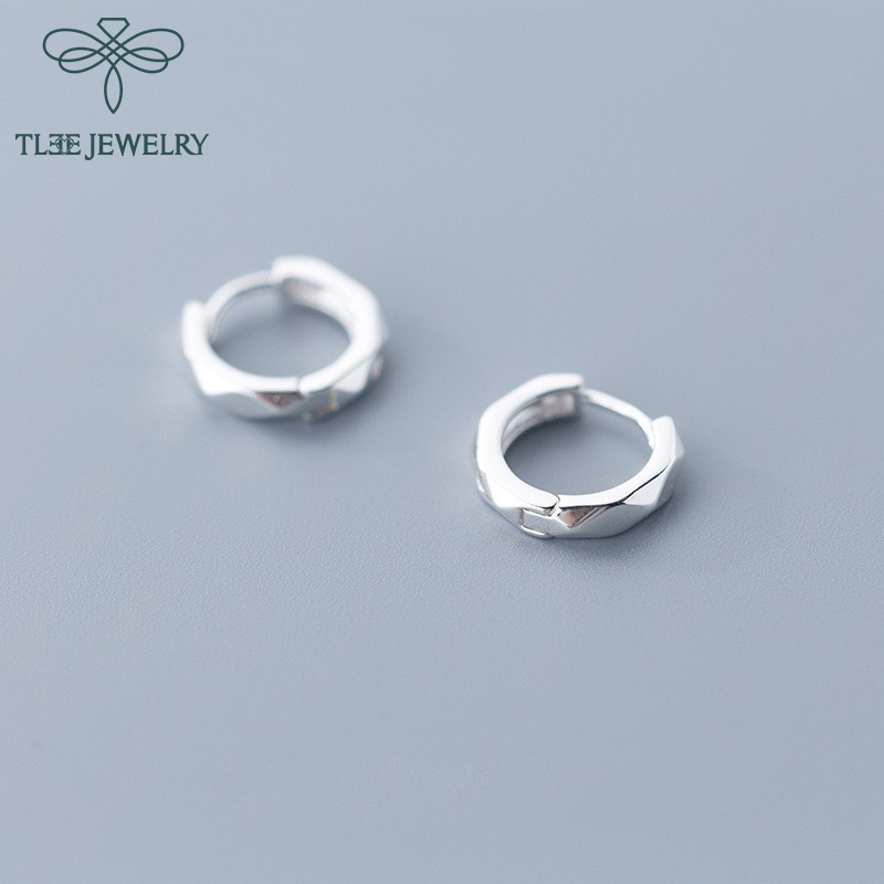 Ảnh Khuyên tai bạc TLEE tròn trơn bản dày phay bắt sáng trendy TLEE JEWELRY B0133 3