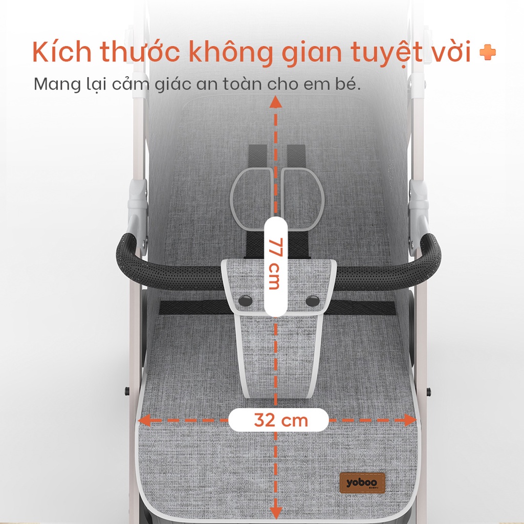 Mô tả Xe đẩy gấp gọn cho bé Yoboo YB-0067 bánh xe có phanh, tựa lưng chống gù điều chỉnh nhiều góc độ - Hàng chính hãng - 2