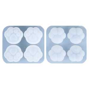 1/2 Khuôn silicon đổ nhựa resin pha lê làm mặt trang sức/bông tai 4 ngăn hình dấu chân mèo