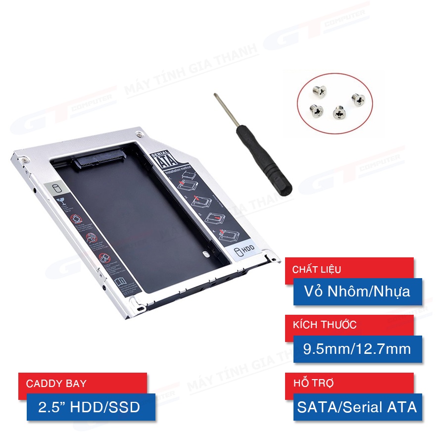 Khay Đựng Ổ Cứng SSD, Caddy Bay 12.7mm (dày) / 9.5mm (mỏng) - Gắn SSD ...