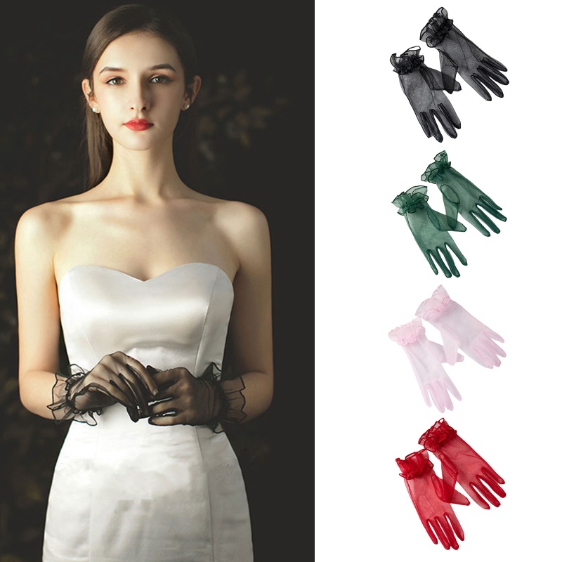 Exhila Delicate Full Finger Găng tay lá sen co giãn Găng tay dài cổ tay Găng tay vải tuyn