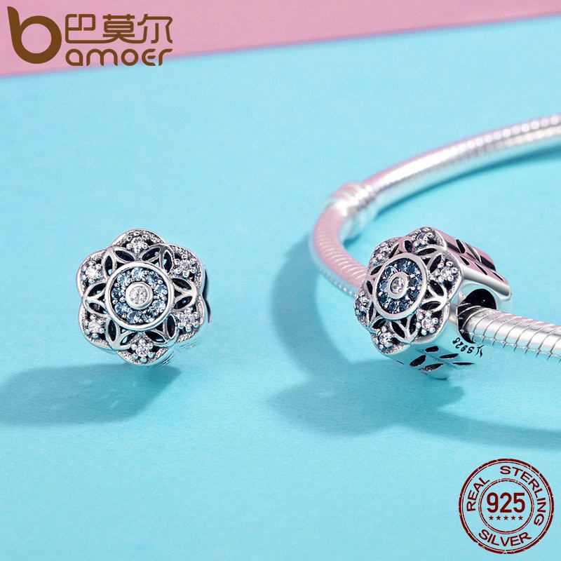 Hạt xỏ Bamoer SCC247 bằng bạc 925 hình bông tuyết xinh xắn dùng để làm vòng tay thủ công