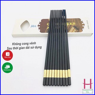 Bộ đũa ăn chống trơn trượt bọc hợp kim tinh tế sang trọng { H }