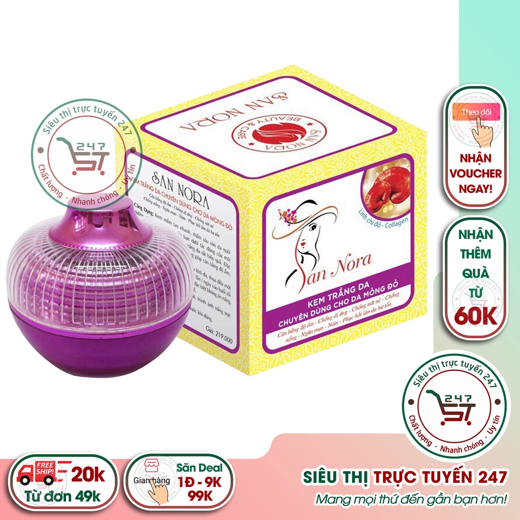 Kem dưỡng Trắng da mặt Chống nắng Cân bằng độ ẩm dùng cho da mỏng đỏ San Nora 20g (vàng-tím)