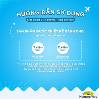 Viên Nhai Nature's Way Kids Smart DHA 300mg Triple Strength Tăng Cường Sự Phát Triển Của Trẻ 50 Viên