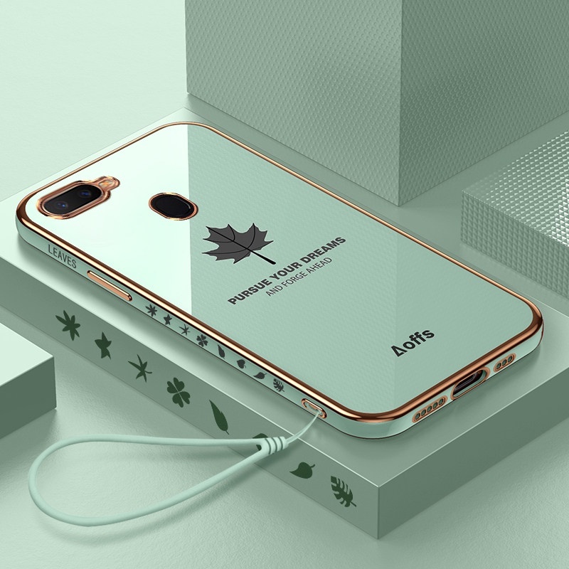 Ốp Điện Thoại Hình Vuông Họa Tiết Lá Phong Sang Trọng Cho OPPO A5S A7 A3S A5 A9 2020 A11X A52 A72 A92 A55 A15 A16 A8 A31 A9 F11 F9