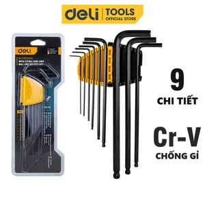 Bộ Lục Giác 9 Chi Tiết Deli Cao Cấp 2 Loại Đầu Bằng Và Đầu Bi - Chất Liệu CR-V Chống Mòn, Gỉ - Vặn Mở Ốc Vít - EDL232209