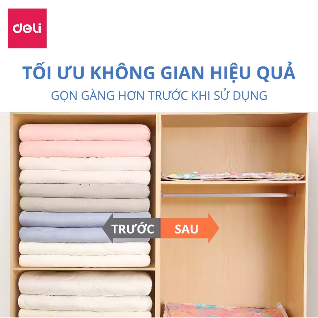 [HỎA TỐC] Túi hút chân không đựng quần áo du lịch, chăn màn Deli tránh ẩm mốc siêu dai dày gấp đôi sử dụng nhiều lần