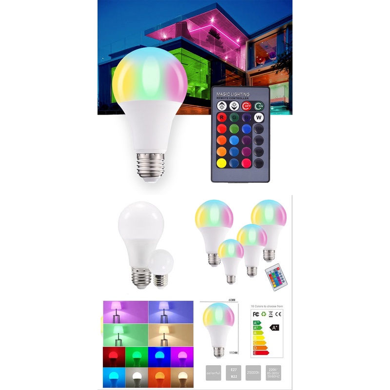 Licer Bóng đèn loa RGB / Đuôi đèn E27/ Bóng màu LED 4 chế độ điều khiển từ xa chỉnh độ sáng thông minh 5W/ 10W/ 15W | BigBuy360 - bigbuy360.vn