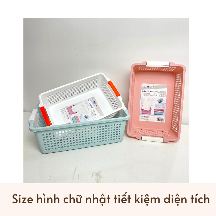 Rổ chữ nhật 2 size (3597-3598) có quai cầm nhựa Việt Nhật, Khay chữ nhật đựng tài liệu, đồ dùng văn phòng đa năng -01371