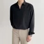 Sơ mi nam nữ cổ V vải lụa, Áo sơ mi form rộng Unisex nam nữ tay dài Hàn Quốc