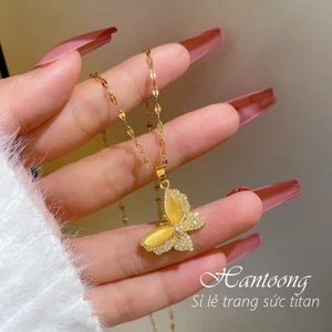 Dây chuyền titan nữ mặt hình bướm đính đá lấp lánh phong cách thời trang tinh tế sang trọng mẫu mới