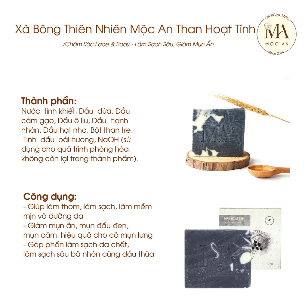 Ảnh Xà Bông Thiên Nhiên Mộc An Than Hoạt Tính Chăm Sóc Face & Body - Làm Sạch Sâu, Giảm Mụn Ẩn 100g 4