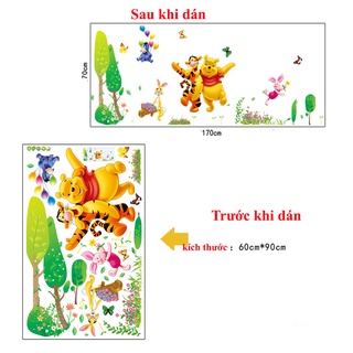 Decan dán tường hình gấu pu, tranh trang trí phòng cho bé, decan trang trí lớp học AY876