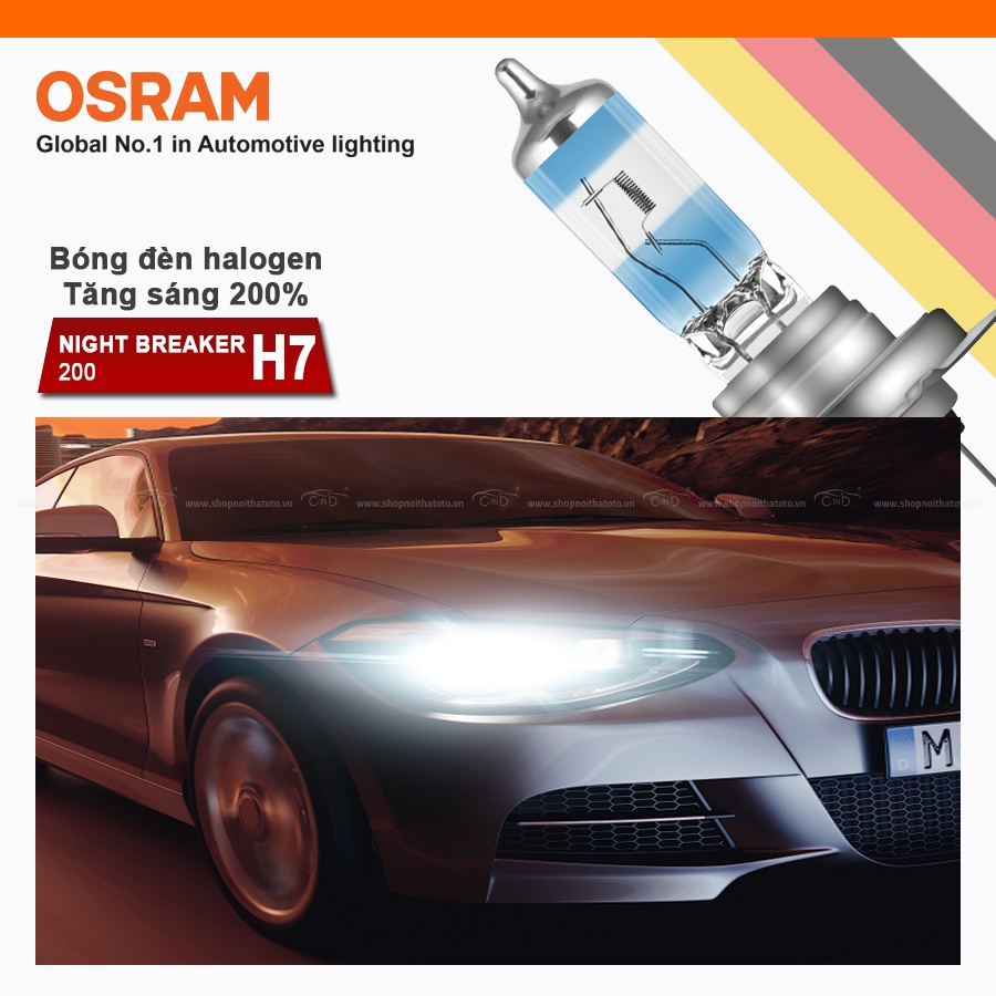 Combo 2 Bóng Đèn Halogen Tăng Sáng 200% OSRAM Night Breaker H7 64210NB200 12V 55W